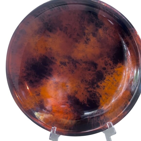 Vtg Marbled Serving Tray Amber & Black Swirl TurtoiseShell Design 17" Diameter - Picture 2 of 5